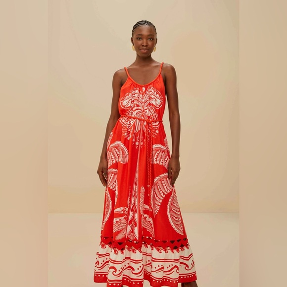 FARM RIO Red Majestic Coconut Tree Lenzing™ Ecovero™ Euroflax™ Maxi Dress - Picture 3 of 4